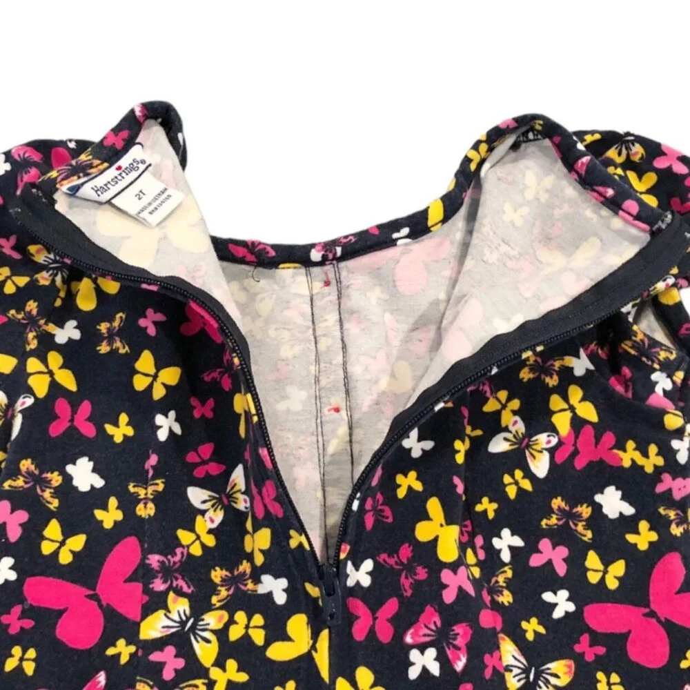 Hartstrings 2T Navy, Yellow & Pink Butterfly Dress